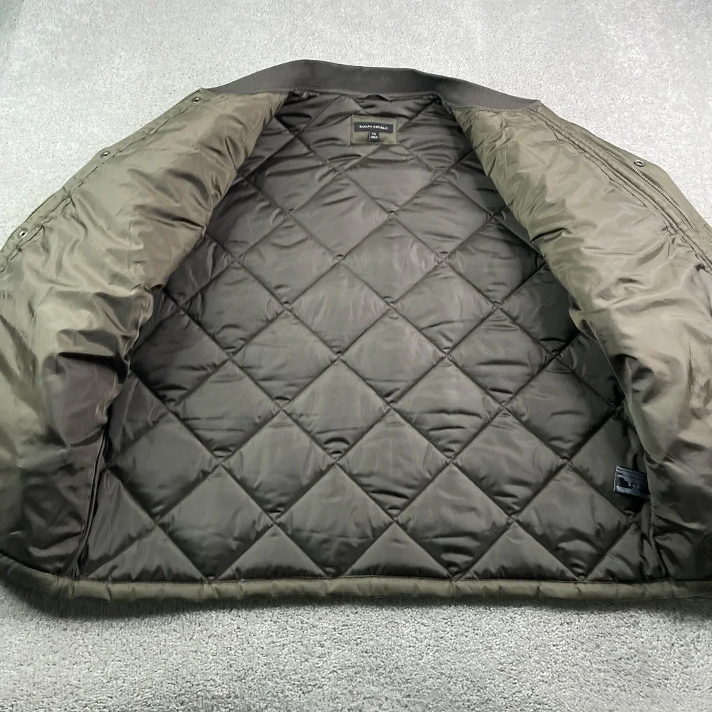 Banana Republic Jacket Mens XXL Olive Green Quilted Bomber Snap Zip Up Coat